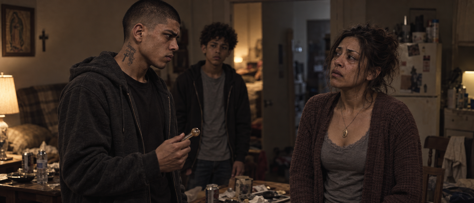 Rosa and her sons together in their apartment